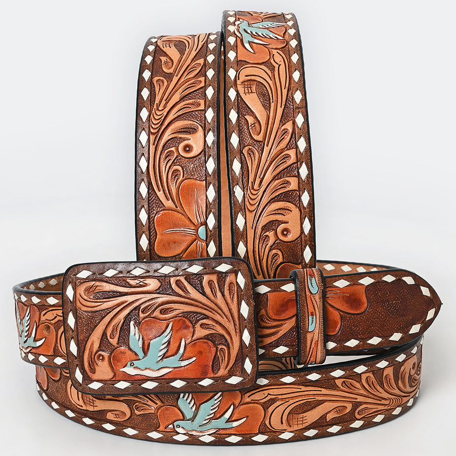 Beautifully Hand Tooled Genuine American Leather Belt Men and Women - Uhorse