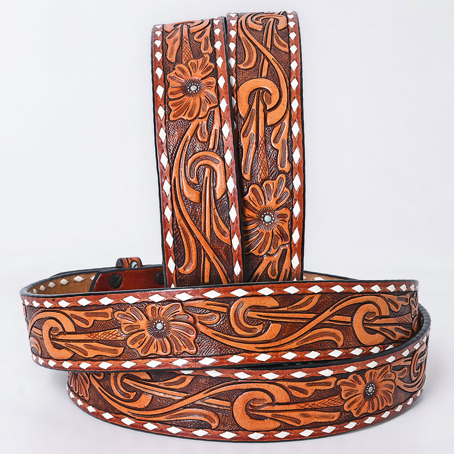 American Darling Beautifully Hand Tooled Brown Genuine Leather Apparel Belt Men and Women