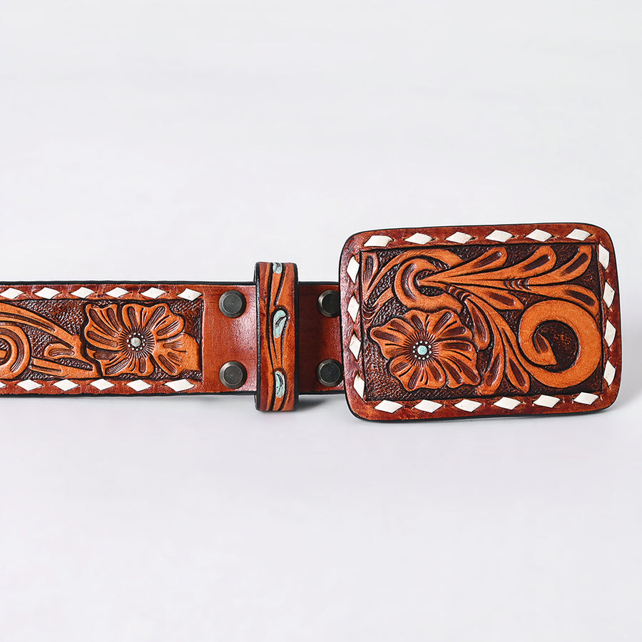 American Darling Beautifully Hand Tooled Brown Genuine Leather Apparel Belt Men and Women