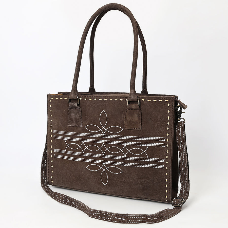 American Darling Western Genuine Suede Leather Tote Bag with Buck Stitching | Handcrafted Everyday Tote - Uhorse