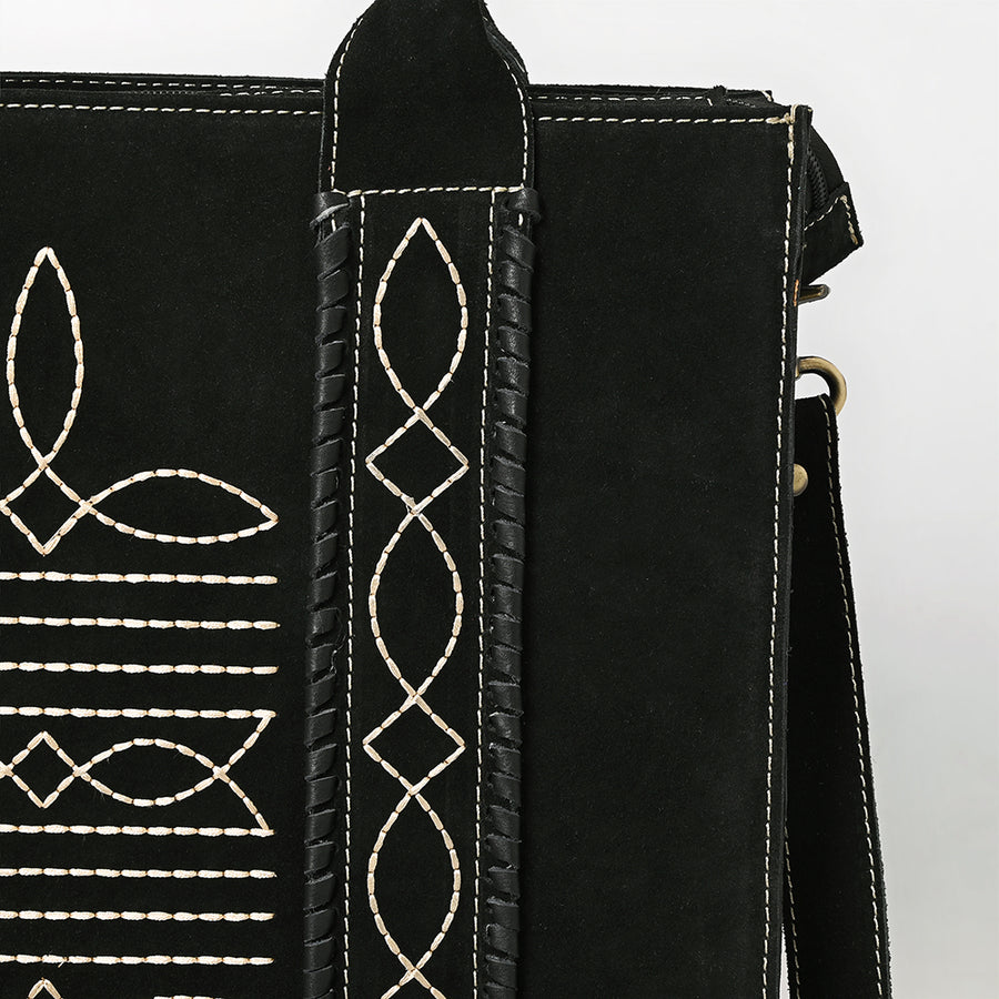 American Darling Tote Bag - Boot Stitched, Braided, Eco-Friendly Vegetable Tanned Genuine Suede Leather, Western Leather Handbag