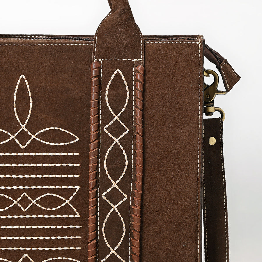 American Darling Tote Bag - Boot Stitched, Braided, Eco-Friendly Vegetable Tanned Genuine Suede Leather, Western Leather Handbag
