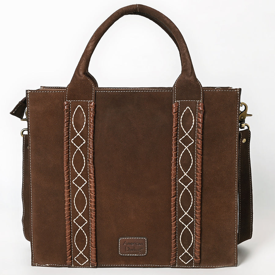 American Darling Tote Bag - Boot Stitched, Braided, Eco-Friendly Vegetable Tanned Genuine Suede Leather, Western Leather Handbag