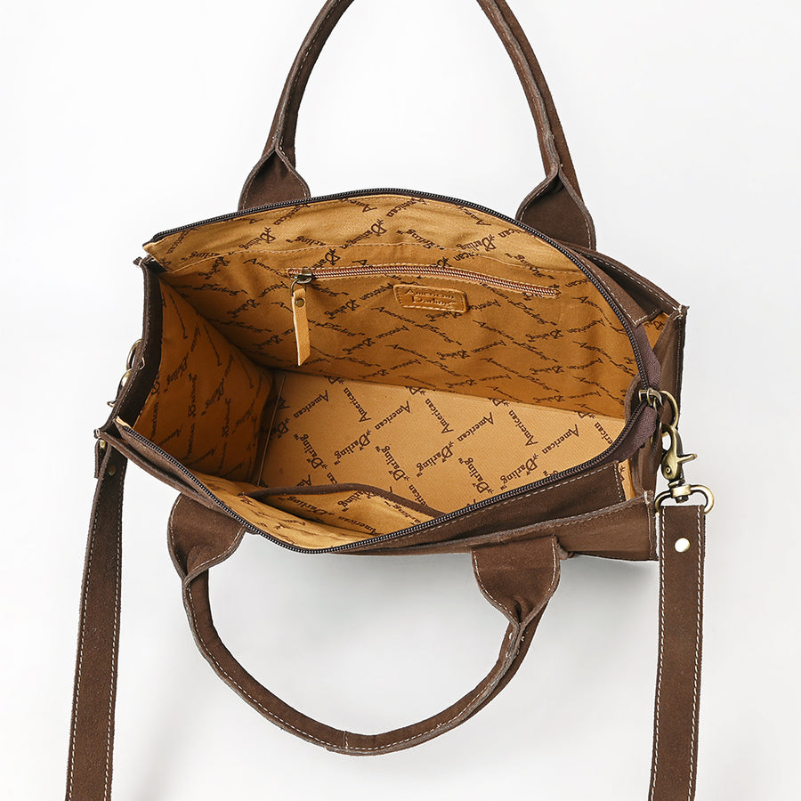 American Darling Tote Bag - Boot Stitched, Braided, Eco-Friendly Vegetable Tanned Genuine Suede Leather, Western Leather Handbag