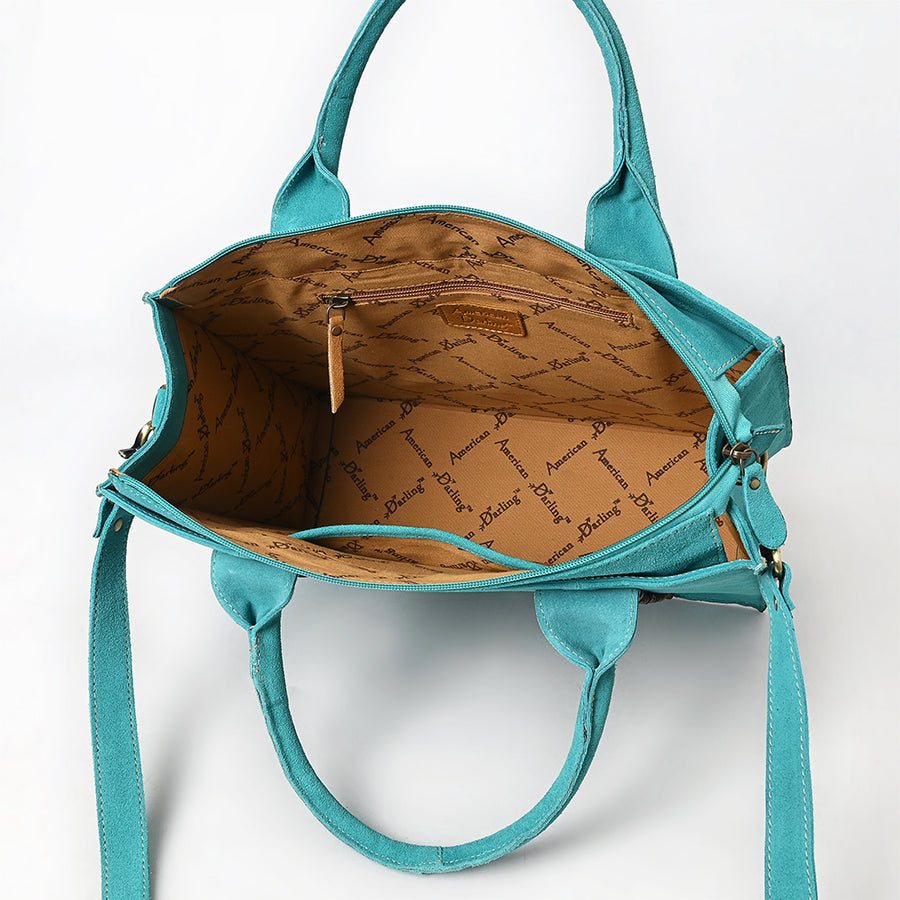 American Darling Tote Bag - Boot Stitched, Braided, Eco-Friendly Vegetable Tanned Genuine Suede Leather, Western Leather Handbag
