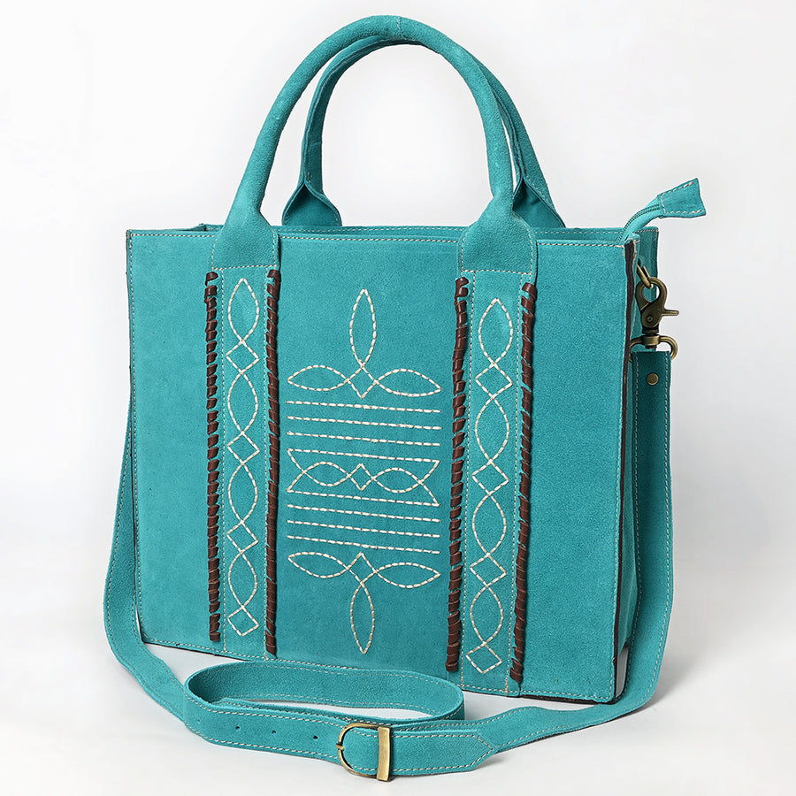 American Darling Boot Stitched Braided Genuine Suede Leather Tote Bag - Uhorse