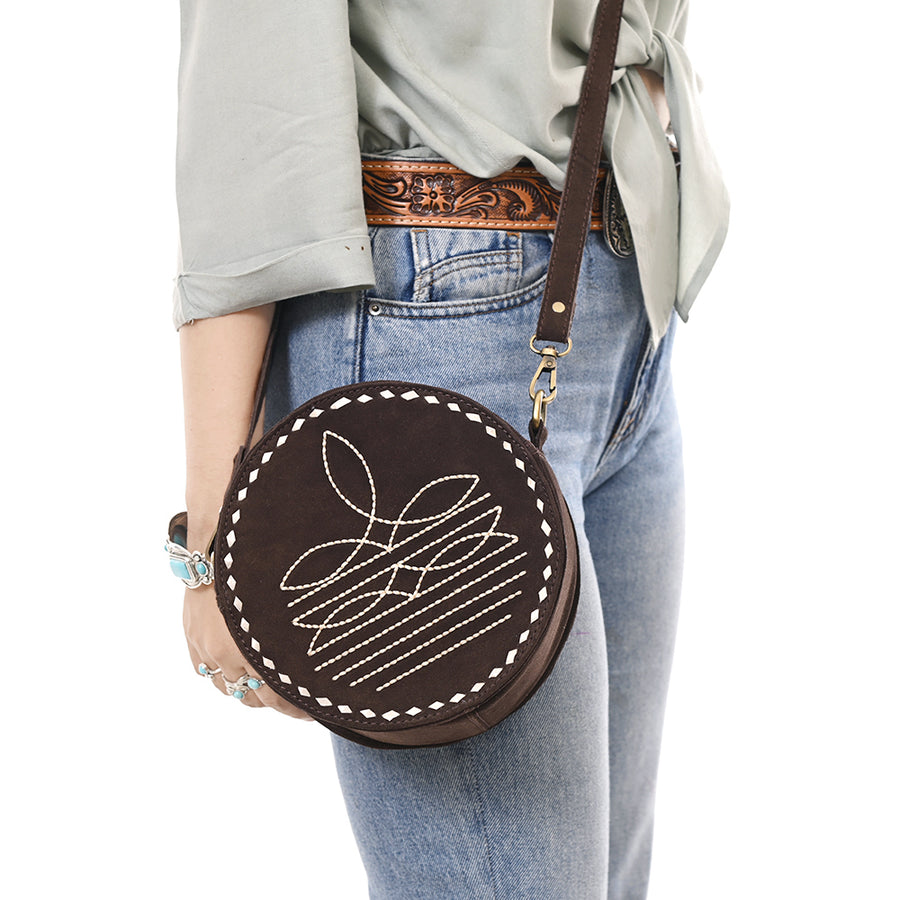 American Darling Boot Stitched Vegetable-Tanned Full Grain Genuine Suede Leather Canteen Bag with YKK Zipper