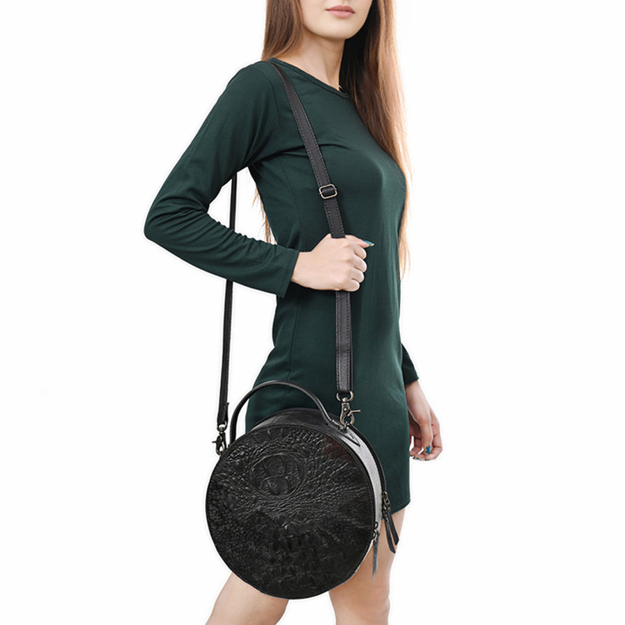 American Darling Hair On Crocodile Embossed Genuine Leather Canteen Bag | Round Western Crossbody | Adjustable Strap | Premium Craftsmanship