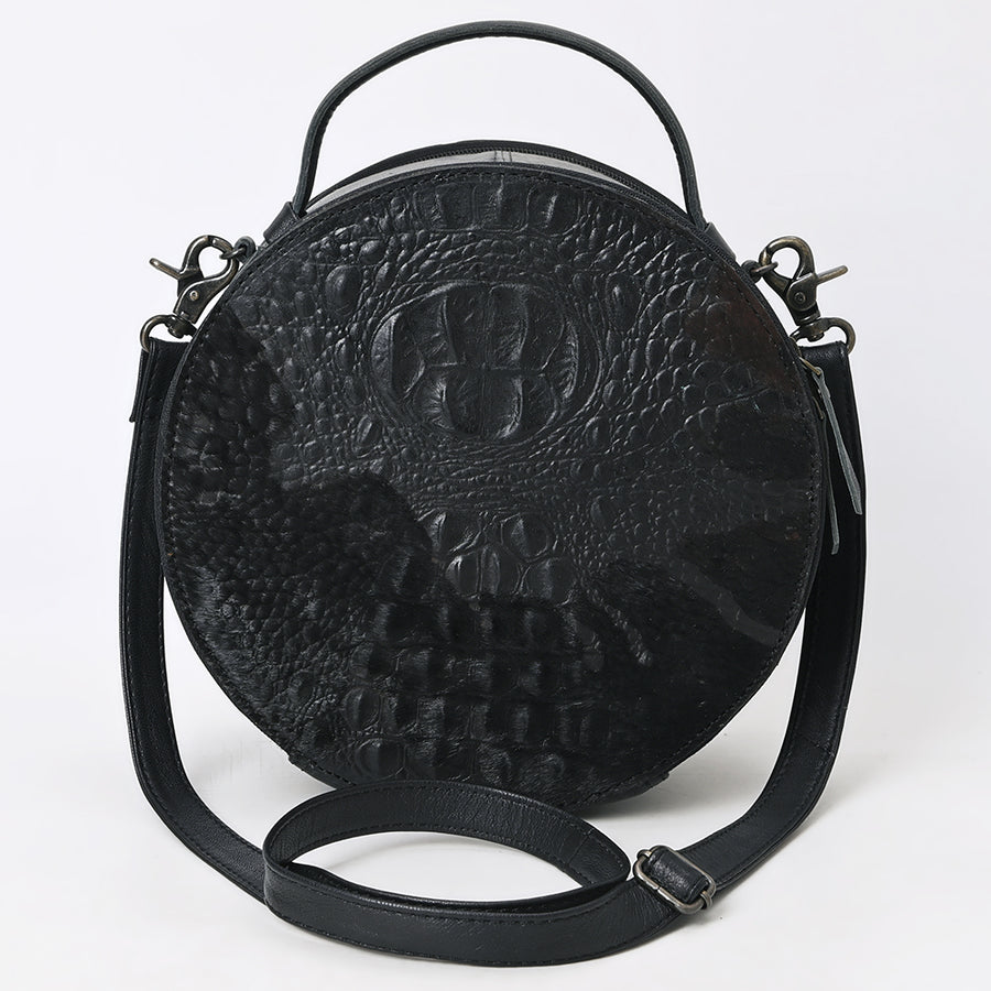 American Darling Hair On Crocodile Embossed Genuine Leather Canteen Bag | Round Western Crossbody | Adjustable Strap | Premium Craftsmanship