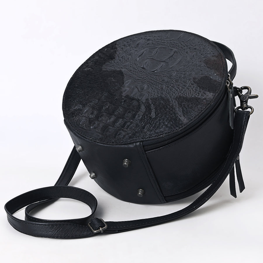 American Darling Hair On Crocodile Embossed Genuine Leather Canteen Bag | Round Western Crossbody | Adjustable Strap | Premium Craftsmanship