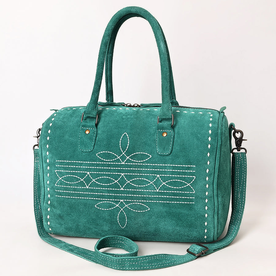 American Darling Western Genuine Leather Duffel Bag with Genuine Suede Body and Boot-Stitched Detailing - Uhorse