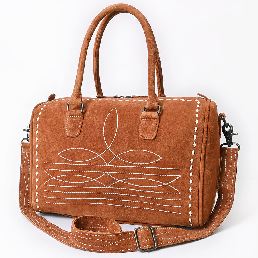 American Darling Western Genuine Leather Duffel Bag with Genuine Suede Body and Boot-Stitched Detailing - Uhorse