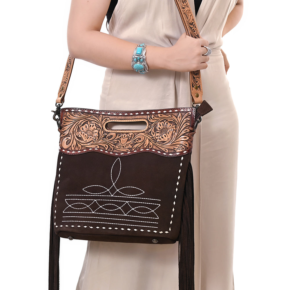 American Darling Crossbody Hand Tooled Genuine Suede Leather Women Bag Western Handbag Purse