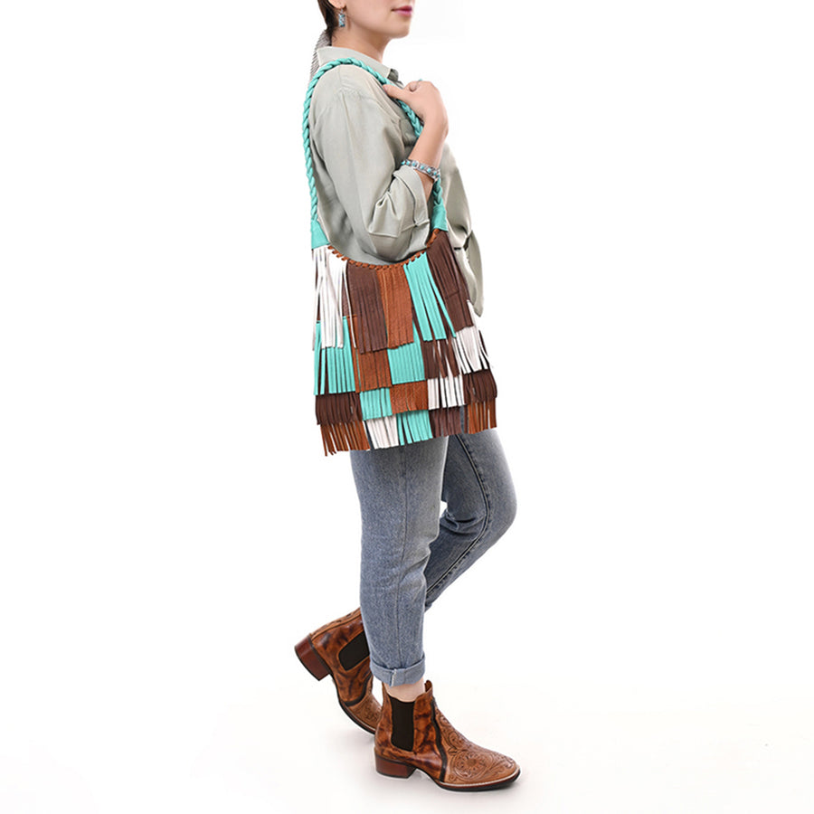 American Darling Leather Hobo Bag with Braided Strap Fringe Accents Full-Grain Leather Construction Spacious Interior & Secure YKK Zipper