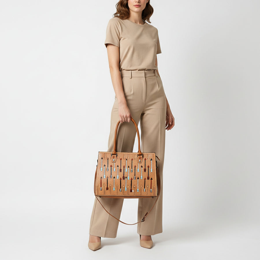American Darling Hand-Tooled Leather Tote Bag with Arrow Carving Full-Grain Leather Spacious Interior Dual Handles & Secure YKK Zipper