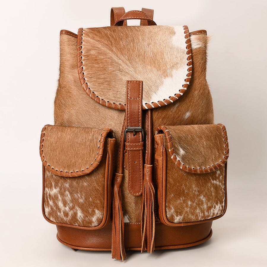 American Darling Western Leather Backpack Bag with Hair-On Cowhide, Braided Accents, Tassels, Full-Grain Leather & Spacious Interior