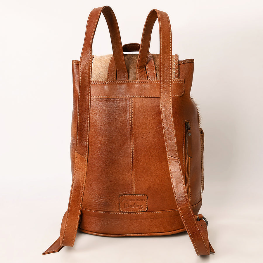 American Darling Western Leather Backpack Bag with Hair-On Cowhide, Braided Accents, Tassels, Full-Grain Leather & Spacious Interior