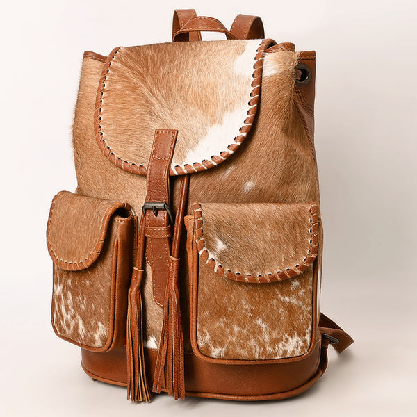 American Darling Western Leather Backpack Bag with Hair-On Cowhide, Braided Accents, Tassels, Full-Grain Leather & Spacious Interior