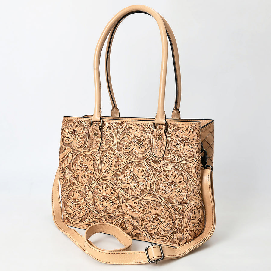 American Darling Western Leather Tote Bag with Hand-Tooled Floral Design - Genuine Full-Grain Leather - Uhorse