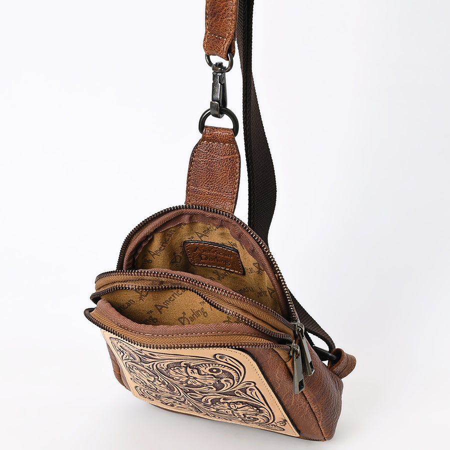 American Darling Sling Hand Tooled Genuine Leather Women Bag Western Handbag Purse | Fanny