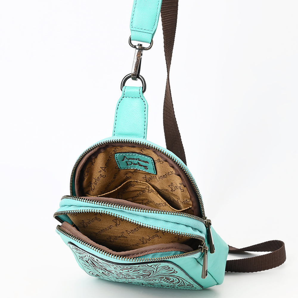 American Darling Sling Hand Tooled Genuine Leather Women Bag Western Handbag Purse | Fanny