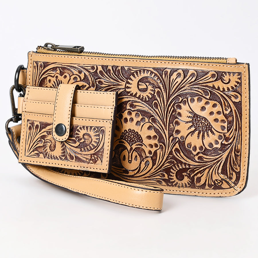 American Darling Wristlet Beautifully Hand Tooled Genuine Leather Women Bag Western Handbag Purse - Uhorse