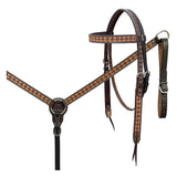 BAR H EQUINE Western Handtooled Leather Horse Headstall & Breast Collar Set