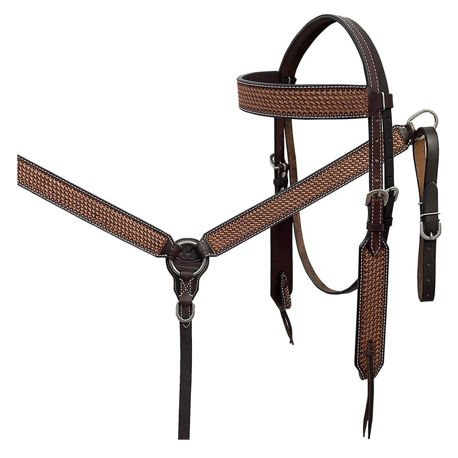 BAR H EQUINE Western Handtooled Leather Horse Headstall and Breast Collar Set - Uhorse