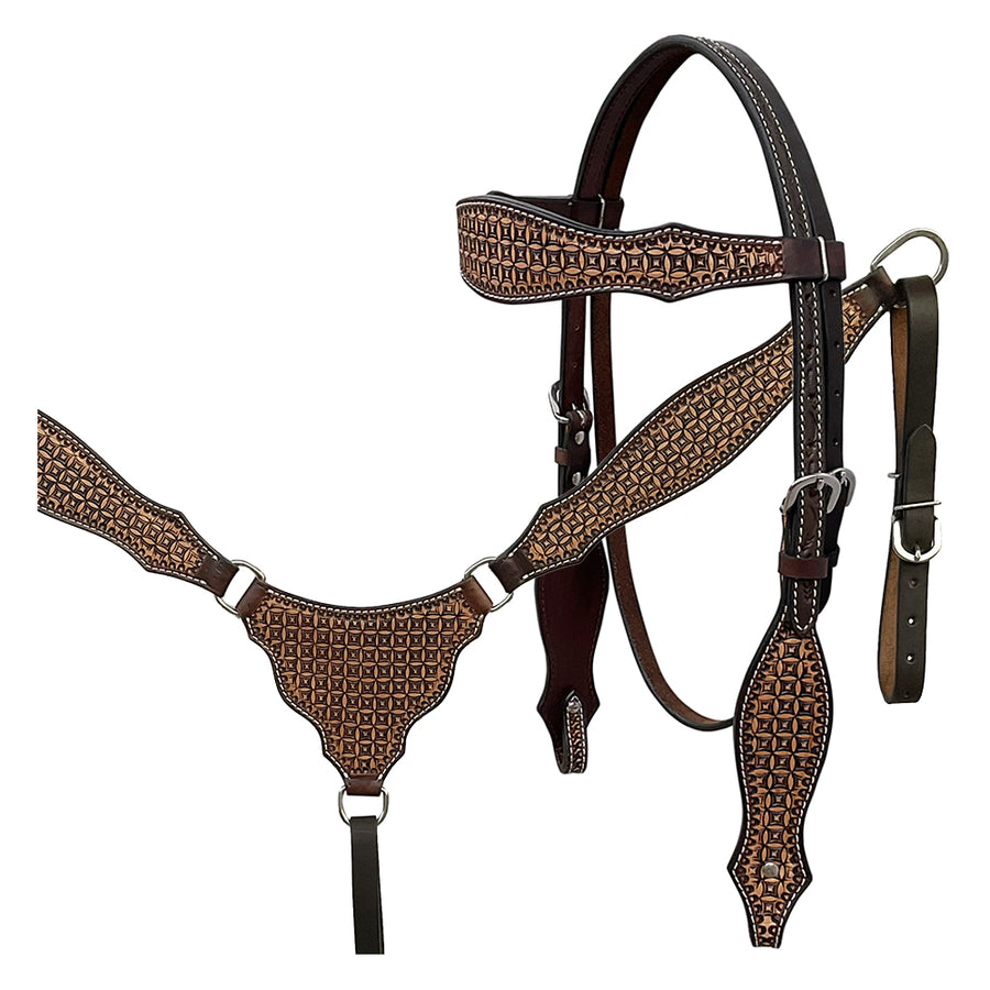 BAR H EQUINE Western Handtooled Leather Horse Headstall and Breast Collar Set - Uhorse