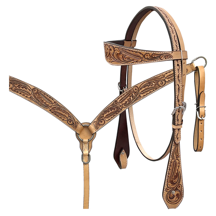 BAR H EQUINE Western Handtooled Leather Horse Headstall and Breast Collar Set - Uhorse