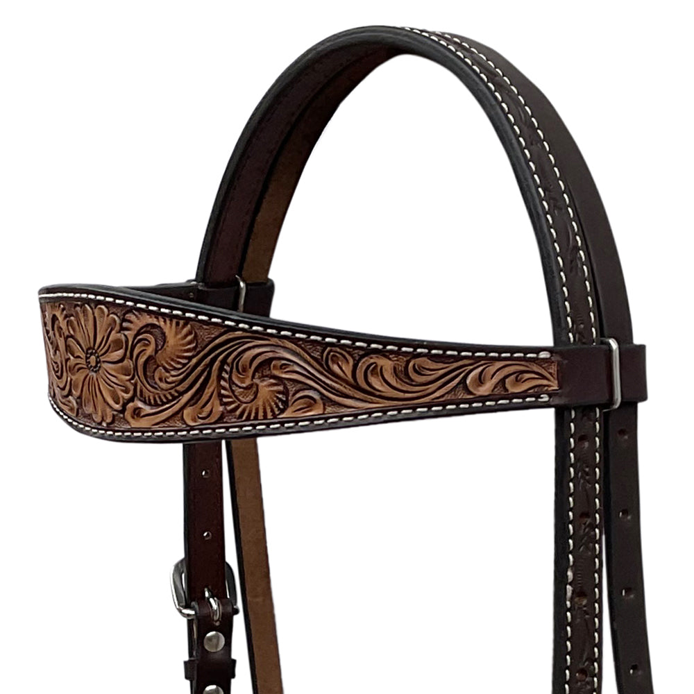 BAR H EQUINE Western Handtooled Leather Horse Headstall & Breast Collar Set