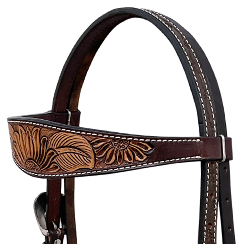 BAR H EQUINE Western Handtooled Leather Horse Headstall & Breast Collar Set
