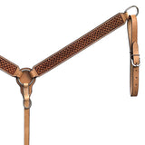 BAR H EQUINE Western Handtooled Leather Horse Headstall & Breast Collar Set
