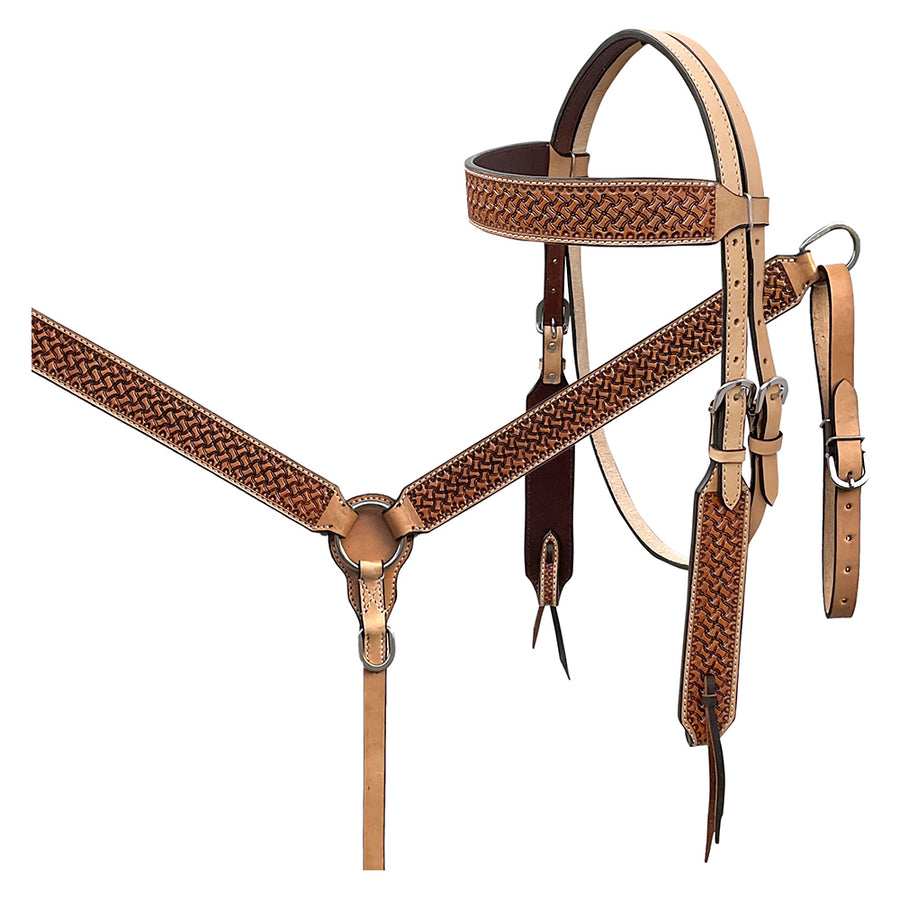 BAR H EQUINE Western Handtooled Leather Horse Headstall and Breast Collar Set - Uhorse
