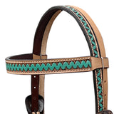 BAR H EQUINE Western Handtooled Leather Horse Headstall & Breast Collar Set