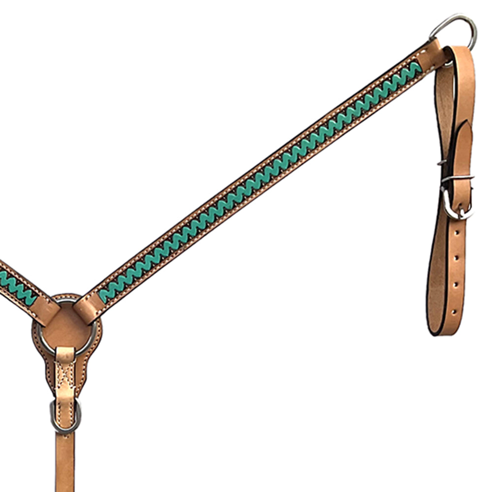 BAR H EQUINE Western Handtooled Leather Horse Headstall & Breast Collar Set