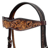 BAR H EQUINE Western Handtooled Leather Horse Headstall & Breast Collar Set