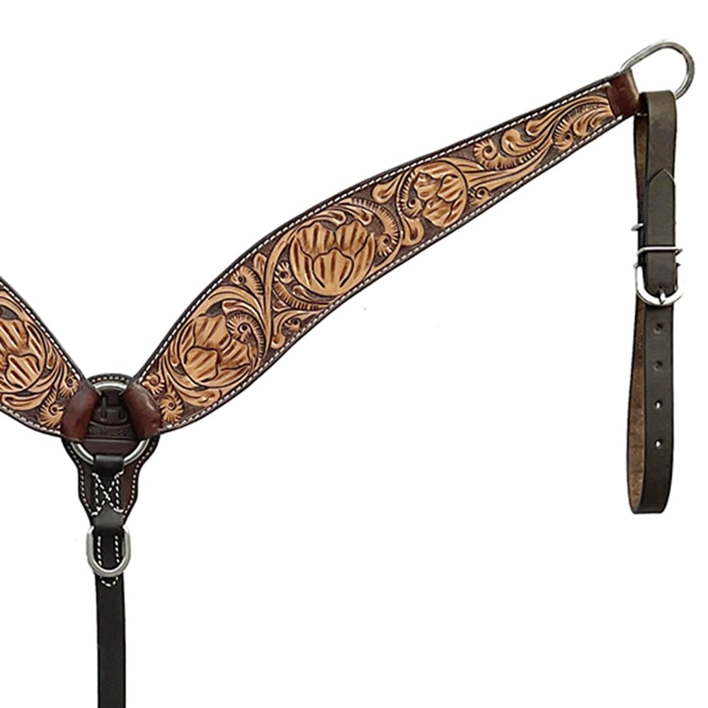 BAR H EQUINE Western Handtooled Leather Horse Headstall & Breast Collar Set