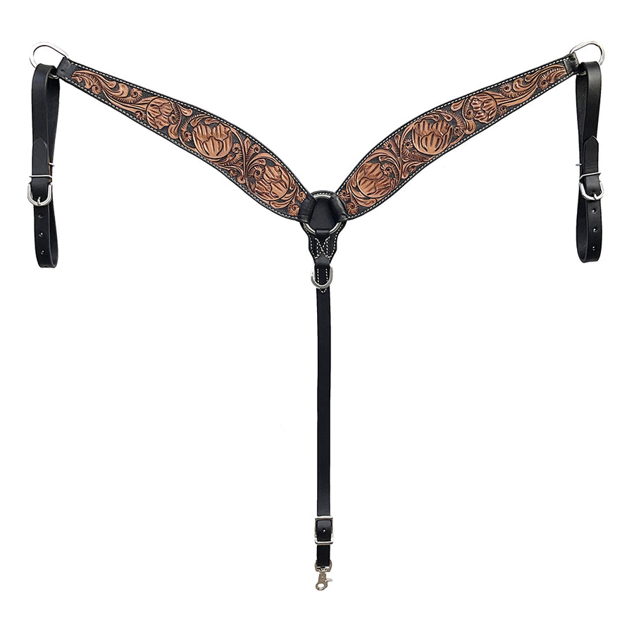 BAR H EQUINE Western Handtooled Leather Horse Headstall & Breast Collar Set | Tack