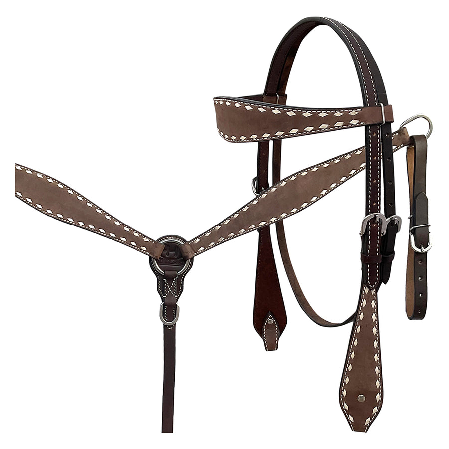 BAR H EQUINE Western Handtooled Leather Horse Headstall and Breast Collar Set - Uhorse