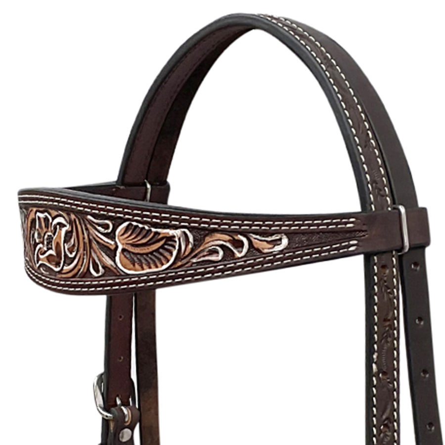 BAR H EQUINE Western Handtooled Leather Horse Headstall & Breast Collar Set | Tack