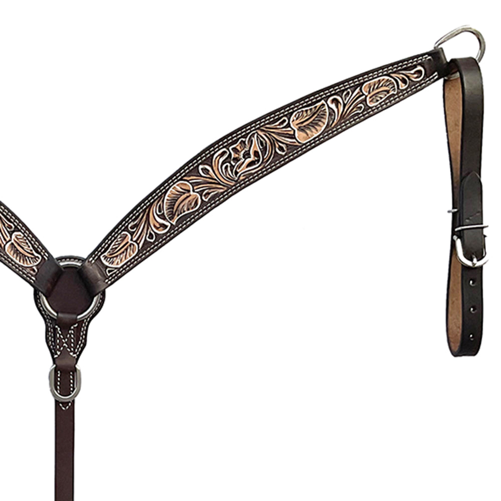 BAR H EQUINE Western Handtooled Leather Horse Headstall & Breast Collar Set