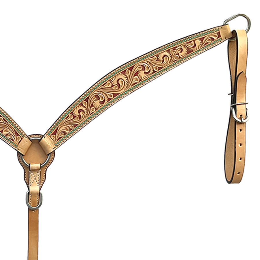 BAR H EQUINE Western Handtooled Leather Horse Headstall & Breast Collar Set | Tack