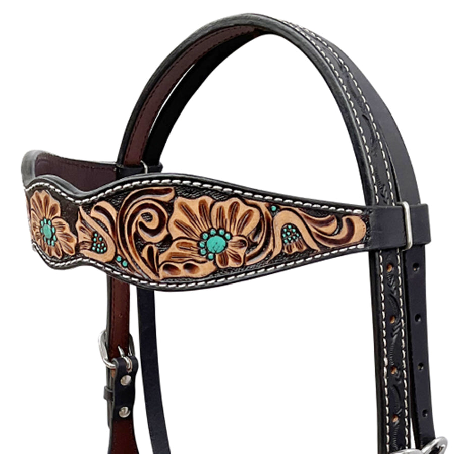 BAR H EQUINE Western Handtooled Leather Horse Headstall & Breast Collar Set | Tack