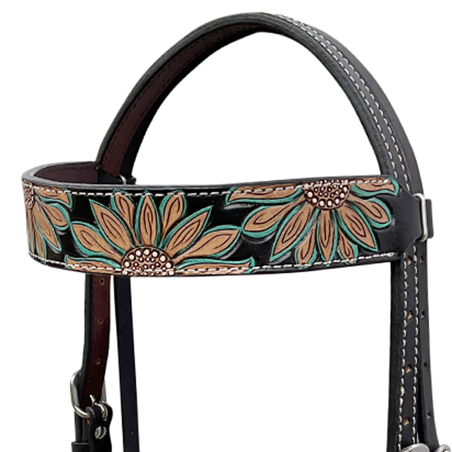 BAR H EQUINE Western Handtooled Leather Horse Headstall & Breast Collar Set | Tack