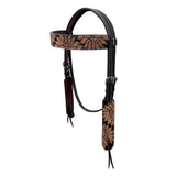 BAR H EQUINE Western Handtooled Leather Horse Headstall & Breast Collar Set
