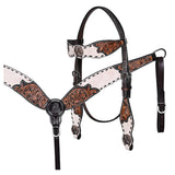 BAR H EQUINE Western Handtooled Leather Horse Headstall & Breast Collar Set