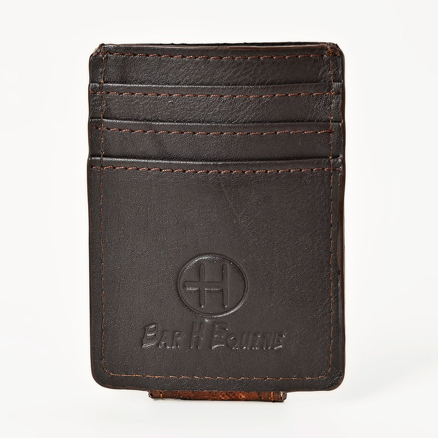 BAR H EQUINE Hand-Tooled Genuine Leather Money Clip Wallet Floral Carved | Western Style Card & Cash Holder