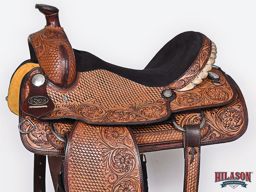 HILASON Western Horse Floral Ranch Roping American Leather Saddle Brown