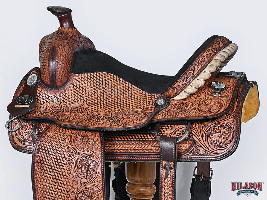 HILASON Western Horse Floral Ranch Roping American Leather Saddle Brown